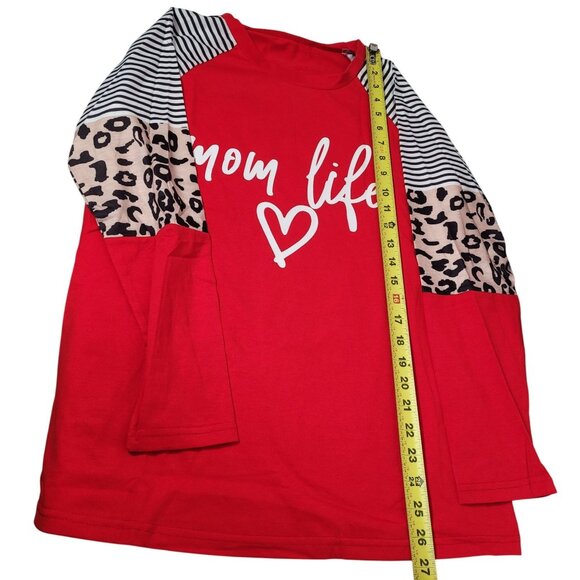 Woffccrd Women Mom Life Leopard & Striped Long Sleeve Red Shirt Small New - Picture 9 of 9